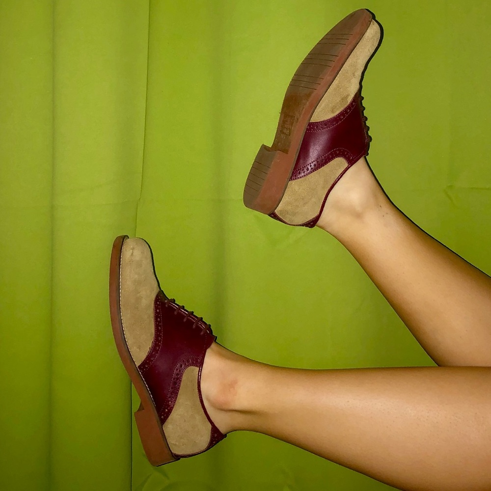Maroon & Tan Leather & Suede Oxfords